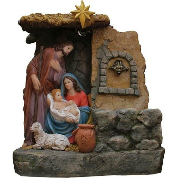 Go-Go 14 in. Holy Family Religious Nativity Fountain with Lamp Table Top Christmas Decoration GO72723